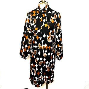 VTG 70s Dress Lady Arrow Geometric LS Office Career  Dress